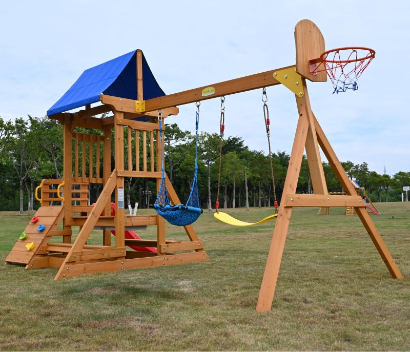 Wooden Swing Sets Wholesale Backyard Playground OEM/ODM ASTM F1148 tested with slide