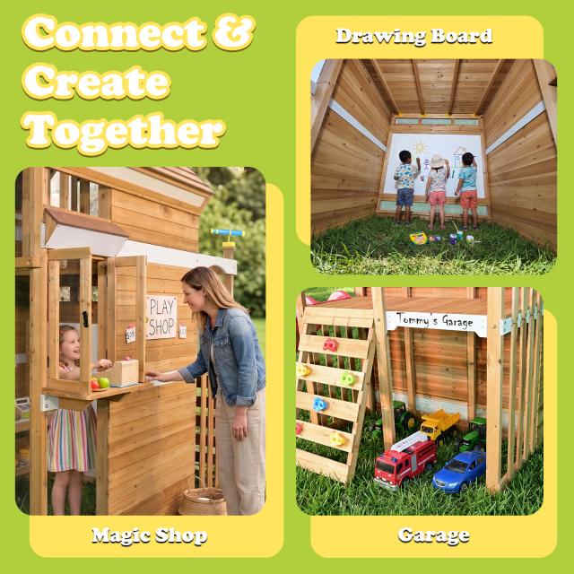 Large Wooden Swing Set Playground with Playhouse Slide Monkey Bars & Climbing Ladder – Kids Outdoor Adventure Playhouse