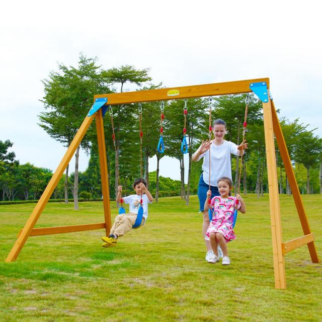 Wooden A-Frame Swing Set Trapeze Rings & DIY Attachments Backyard Playground for Kids & Adults ASTM Certified Playset