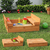 Wooden Sandbox with Canopy Playhouse | Kids Outdoor Sandpit with Raised Play Deck & Shade Cover