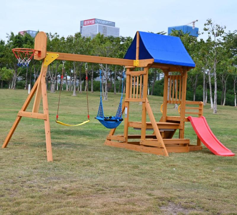 Wooden Swing Sets Wholesale Backyard Playground OEM/ODM ASTM F1148 tested with slide