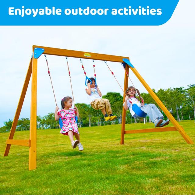 Wooden A-Frame Swing Set Trapeze Rings & DIY Attachments Backyard Playground for Kids & Adults ASTM Certified Playset