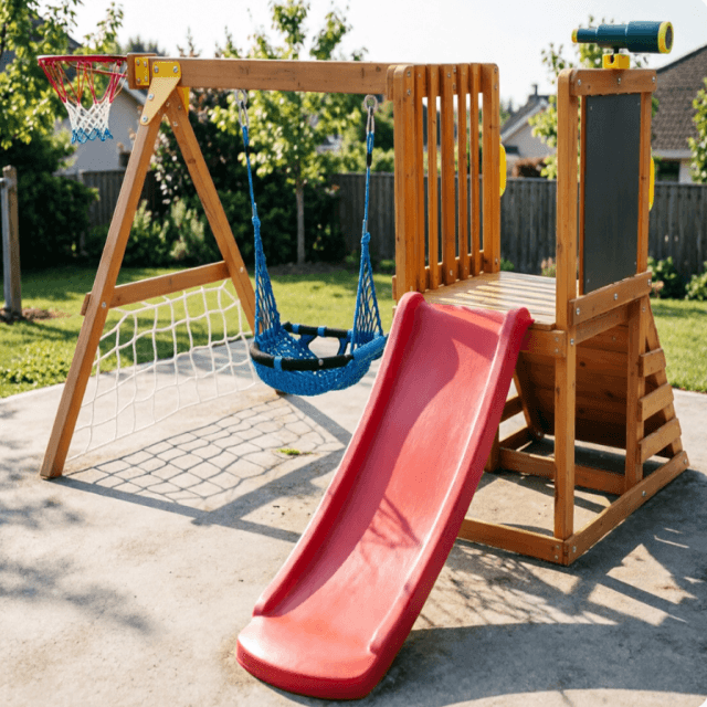 Wooden Backyard Playset with Toddler Swing Set & Slide