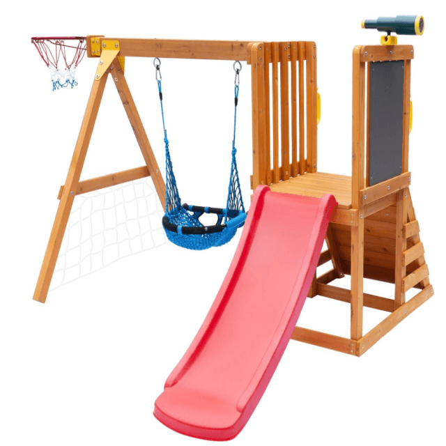 Wooden Backyard Playset with Toddler Swing Set & Slide