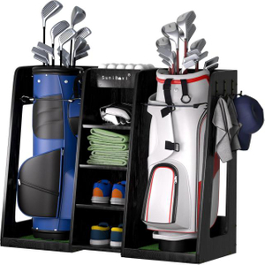 SuniBoxi Durable Wooden Golf Storage Rack – Garage Organizer for 2 Bags, Gift for Dad Clubs & Accessories