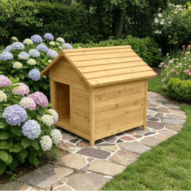 Premium Solid Wood Dog House | Weatherproof Outdoor Dog Kennel & Pet House for Backyard