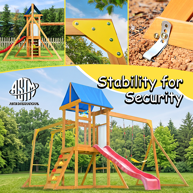 Wooden Swing Set Factory Direct – All-in-One Backyard Playset with Slide, Monkey Bars, Climbing Wall & Swings