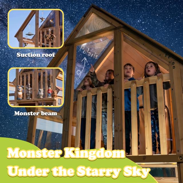 Large Wooden Swing Set Playground with Playhouse Slide Monkey Bars & Climbing Ladder – Kids Outdoor Adventure Playhouse