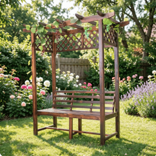 Premium Wooden Garden Furniture with Bench | Outdoor Pergola Arbor Seat with Lattice Panels for Climbing Plants
