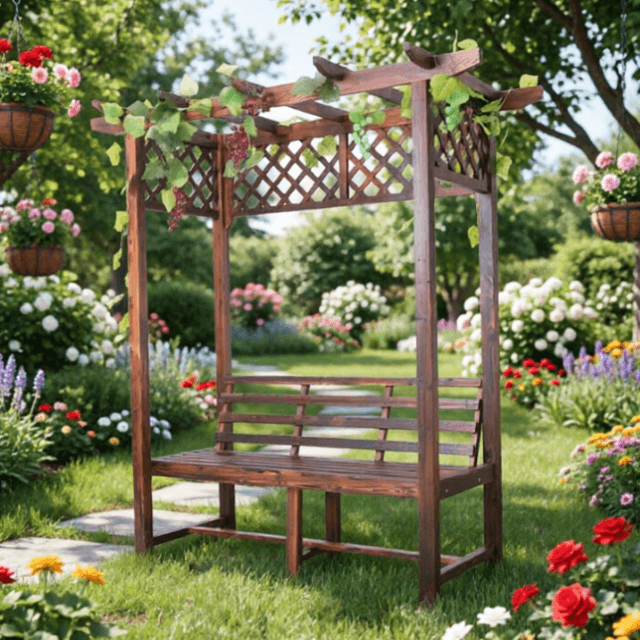 Premium Wooden Garden Furniture with Bench | Outdoor Pergola Arbor Seat with Lattice Panels for Climbing Plants