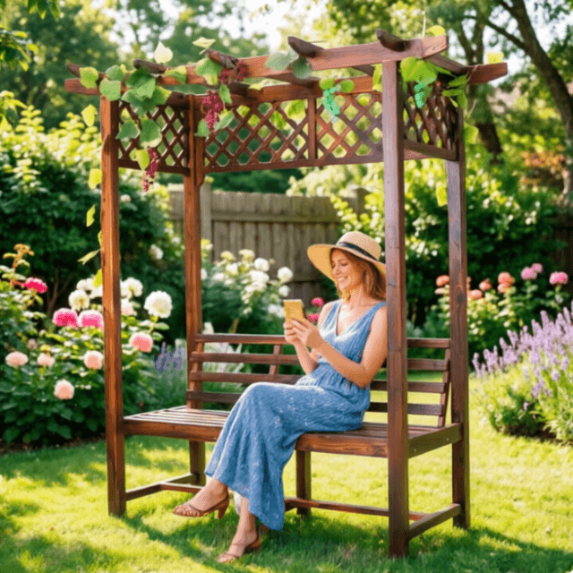 Premium Wooden Garden Furniture with Bench | Outdoor Pergola Arbor Seat with Lattice Panels for Climbing Plants