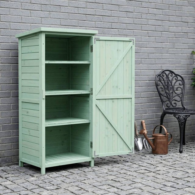 Solid Wood Garden Storage Cabinet - Outdoor Wooden Tool Shed with 4-Tier Shelves