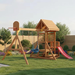 Wooden Swing Sets Wholesale Backyard Playground OEM/ODM ASTM F1148 tested with slide