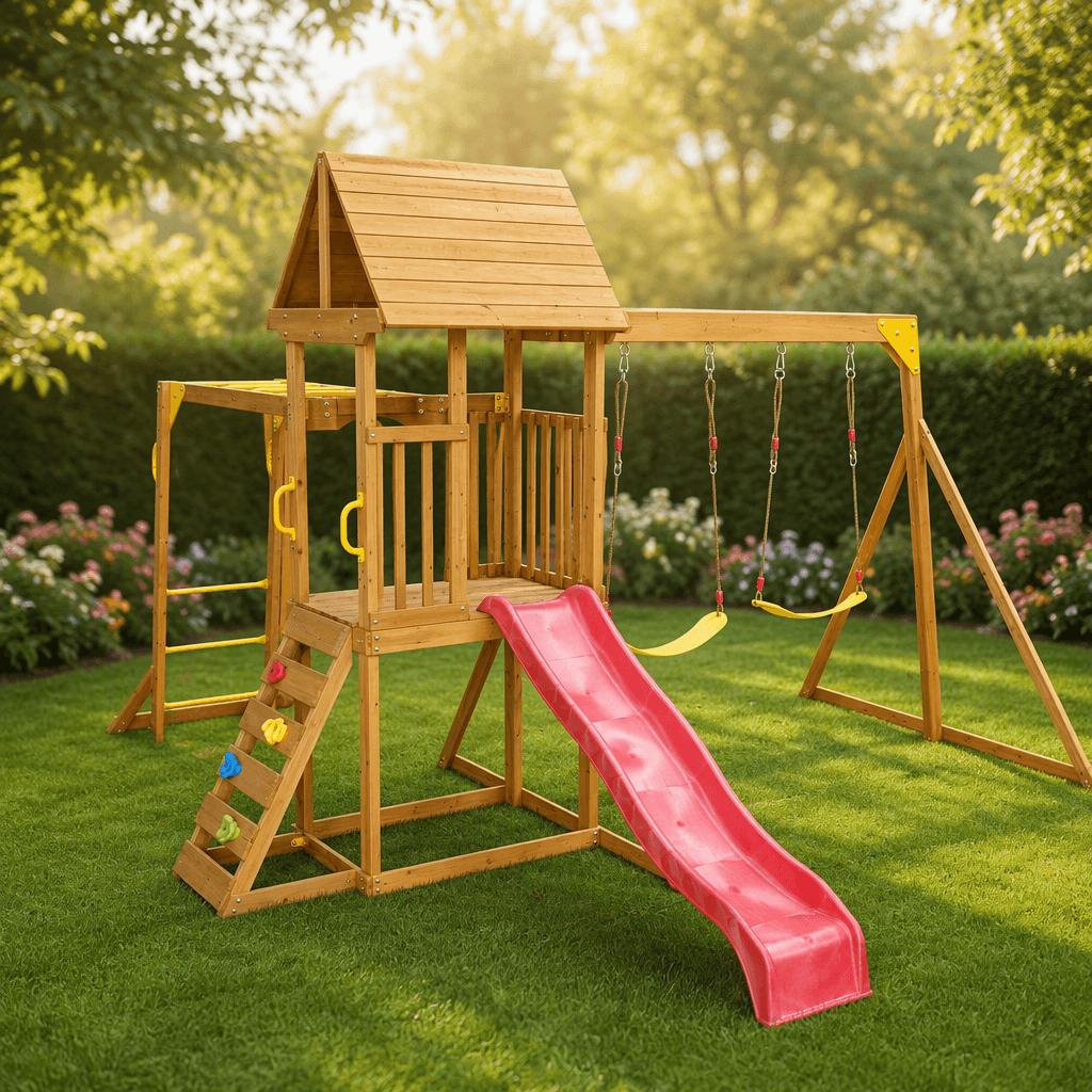 Wholesale Wooden Swing Set with Monkey Bars & Wood Canopy | OEM/ODM Backyard Playset for Ages 3-6