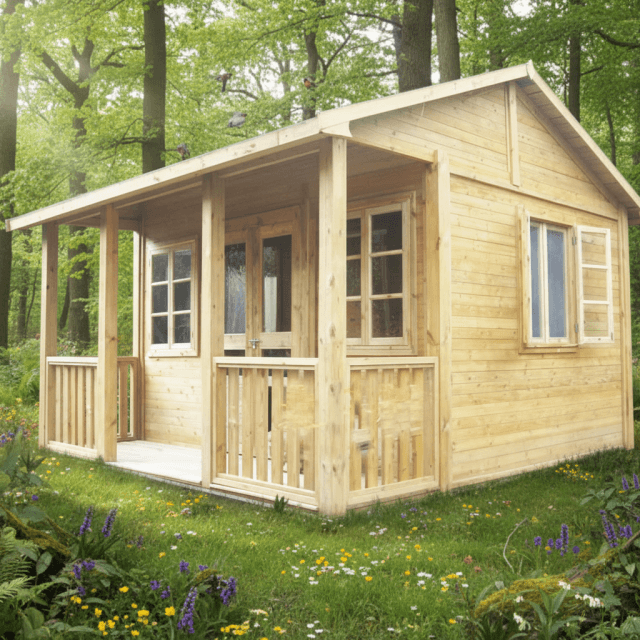 Heavy-Duty Wooden Garden House Cabin with Porch | Outdoor Tool House Storage Shed & Timber Workshop